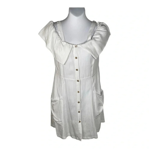 PARADISE Off The Shoulder Button-Down
Woven Mini Dress in White New Medium - Picture 2 of 7
